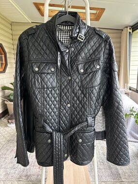 Barbour Black Quilted Military Field Jacket with Belt